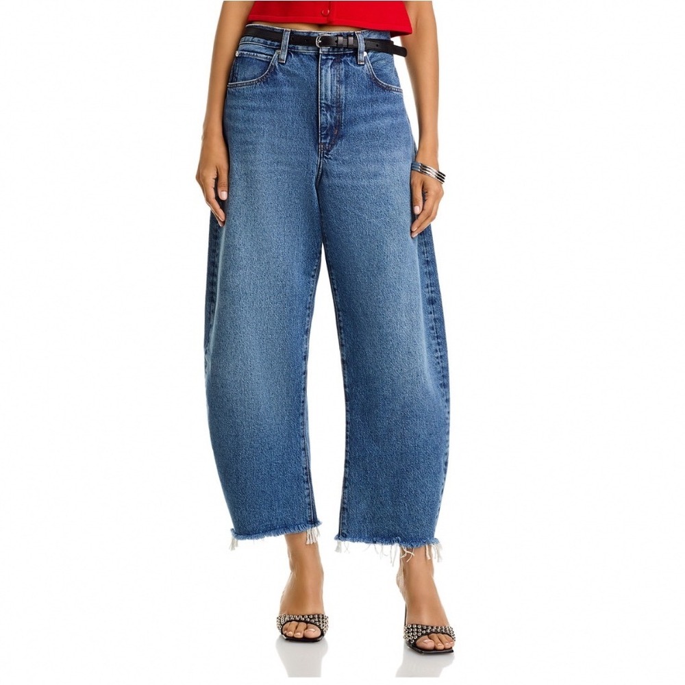 FRAME The Bubble High Rise Crop Barrel Leg Jeans Knock Out Blue Size 28‎ NEW
